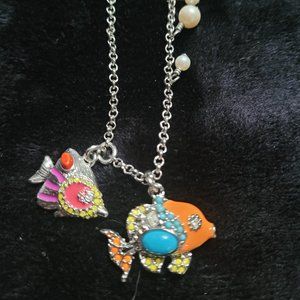 31" Silver Chain Necklace with 2 Fish Pendants